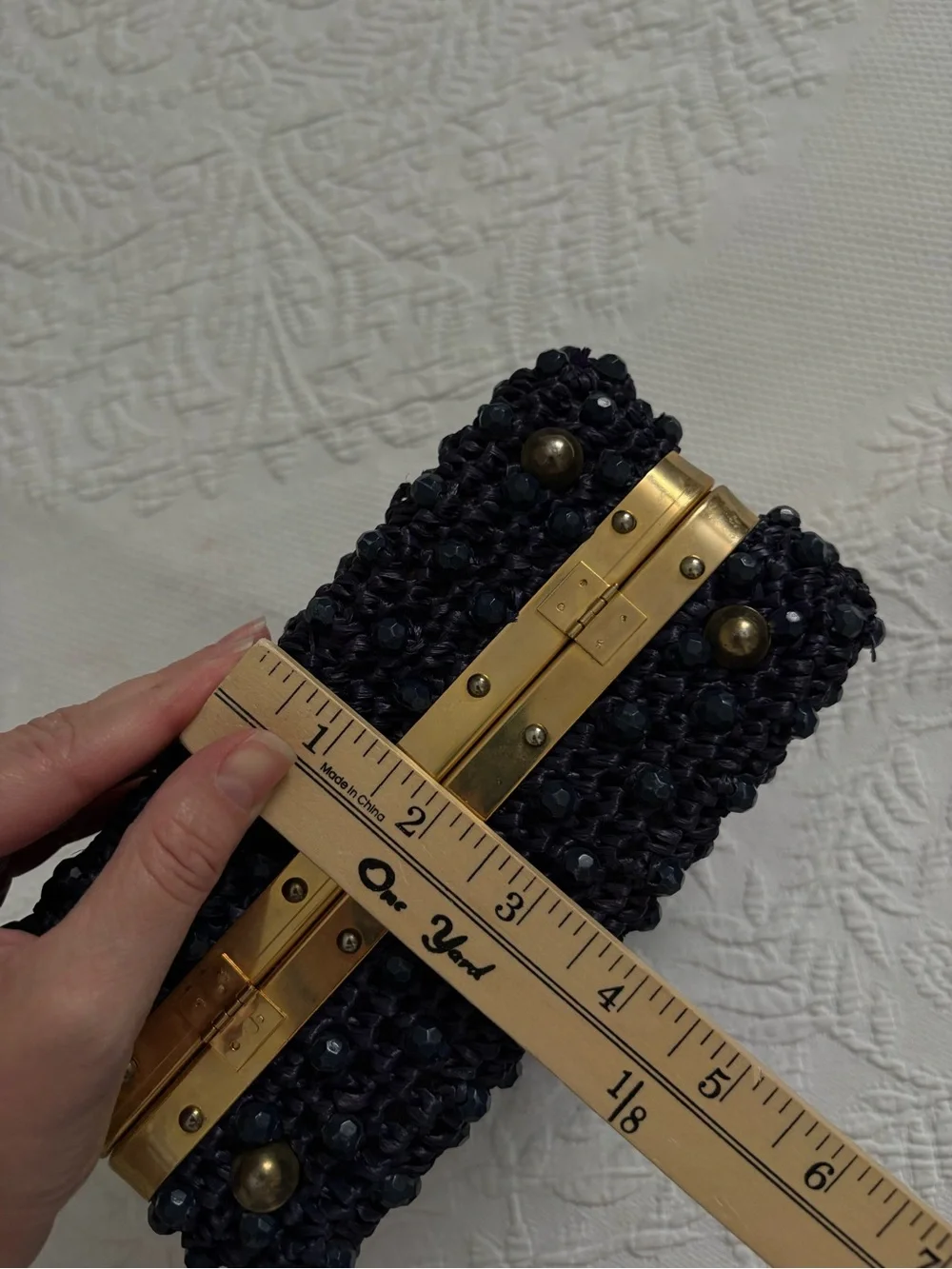 Vintage 1950s beaded navy blue box clutch handbag Made in Italy